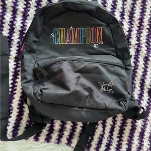 Champion Black Mini Backpack with Multicolor Logo and Pink Lining